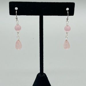 Rose quartz and sea glass silver earrings